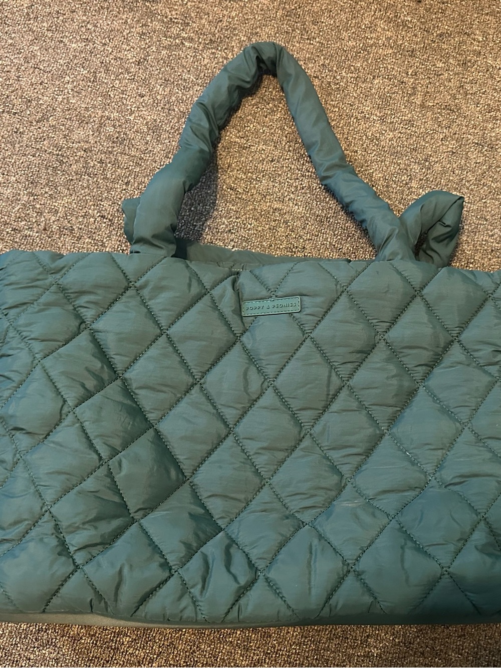 Poppy & Peonies Quilted Tote-It in Heritage Green